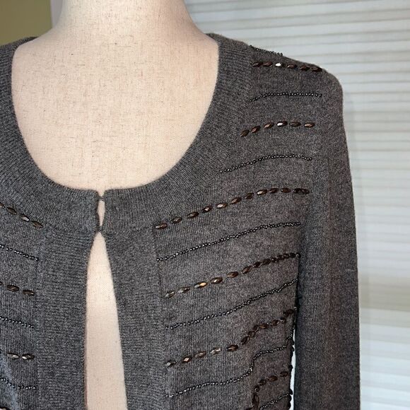 Talbots Grey w beading Lambswool Cardigan sweater Women’s S New w Tags - Picture 4 of 16